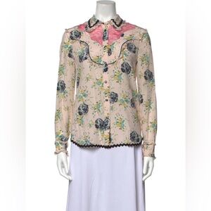 Silk floral print button-up